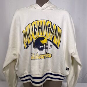 Michigan Wolverines NCAA Football Cream Cropped Hoodie Women's XL NWT